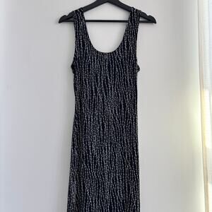 Vintage 90s Next Up Long Black Dress Semi Sheer White Floral Detailing Size M